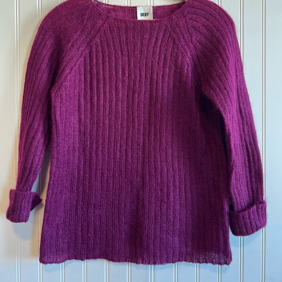 Dkny Sweaters - DKNY‎ Women's Rich Purple Crew Neck Sweater small sheer cuff sleeve